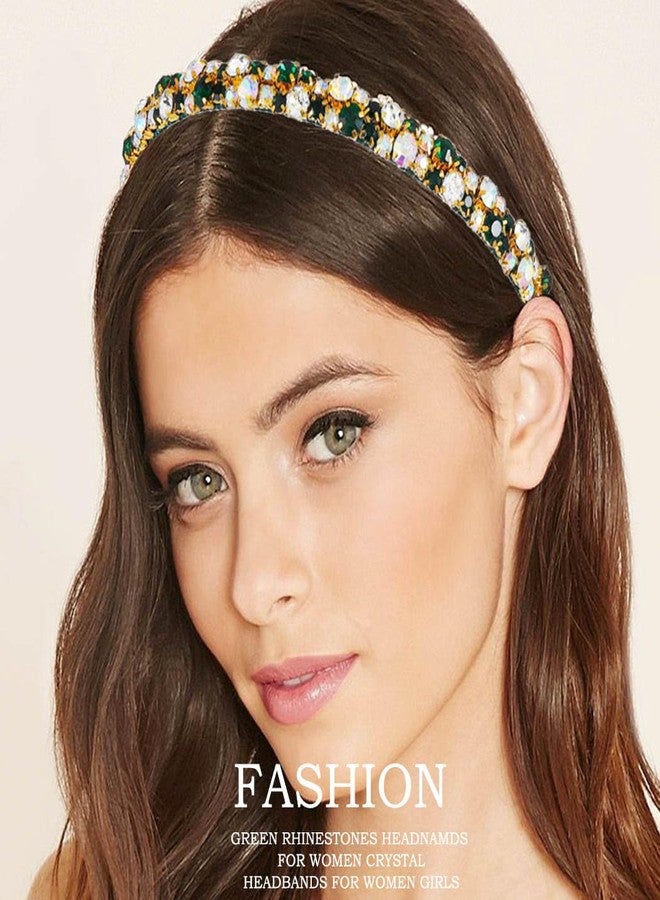 Firuilo Rhinestones Headband Green Thin Head Bands Bling Crystal Hair Bands Bejeweled Diamond Hair Accessories for Women and Girls (Green) - Image 3
